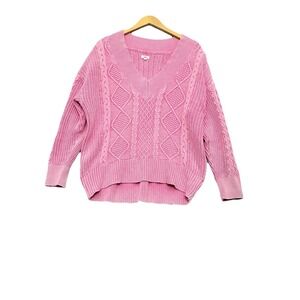 Aerie Womens Preppy Cable Knit Oversized Sweater Size M Pink Tennis Old Money